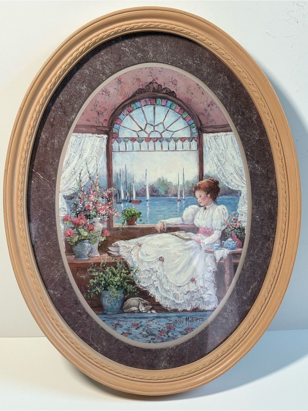 1981 Barbara Mock Oval Wall Art - Victorian Lady Reading by Window